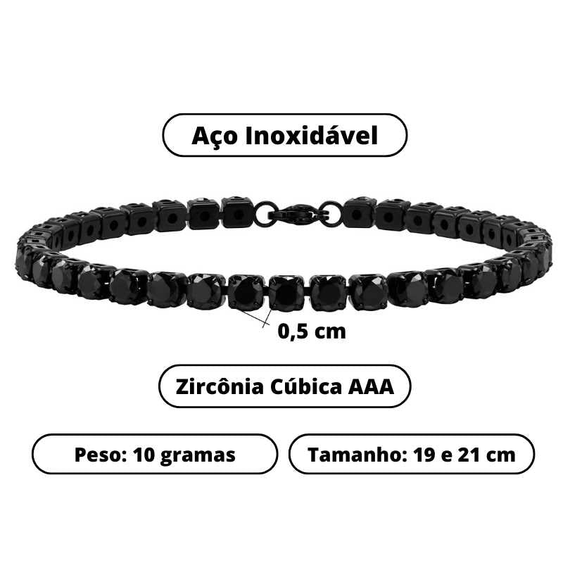 Pulseira Masculina Riviera Black - Dimensões e Pesos