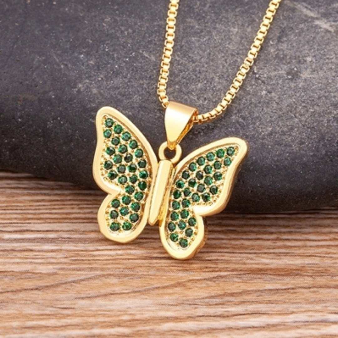 Colar Feminino Borboletas - Verde