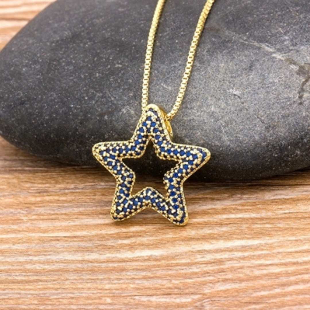 Colar Feminino Estrela Cravejada - Azul