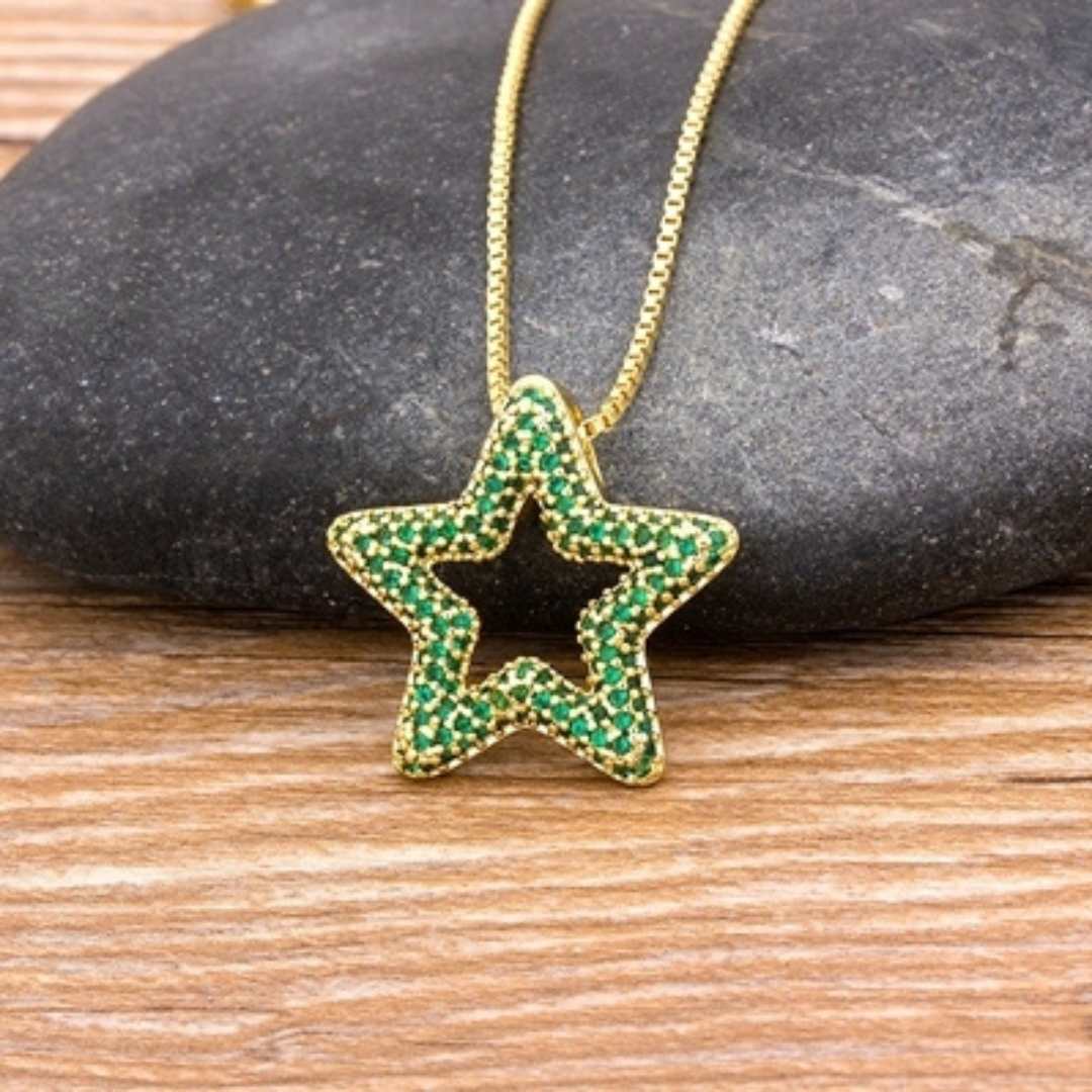 Colar Feminino Estrela Cravejada - Verde