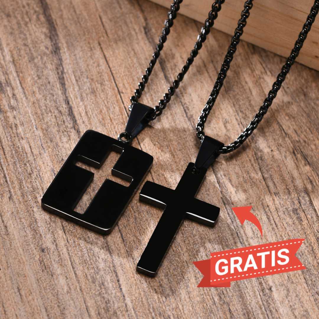 Colar Masculino Escapulário Cruz - Grátis Colar Cruz - Preto