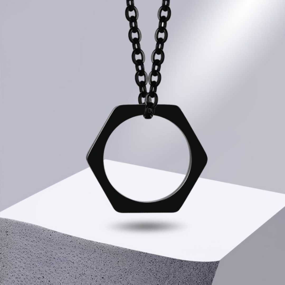 Colar Masculino Hexagon - Preto