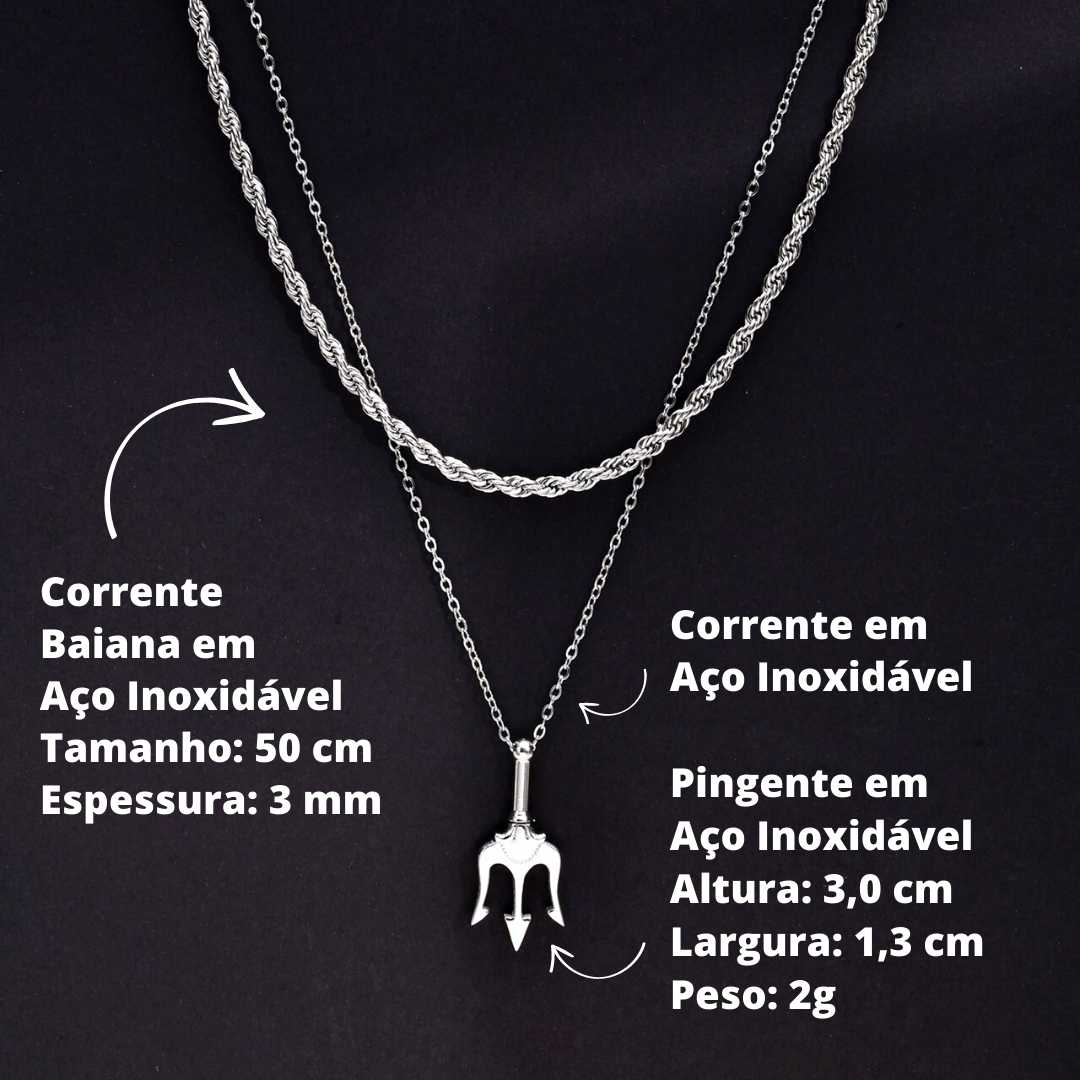 Colar Masculino Tridente - Grátis Corrente Baiana