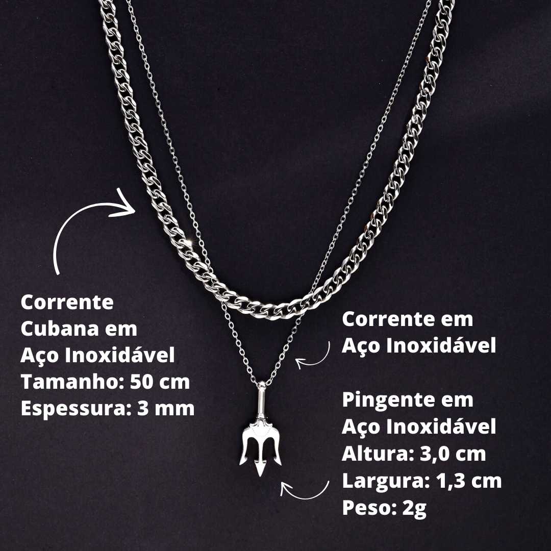 Colar Masculino Tridente - Grátis Corrente Cubana