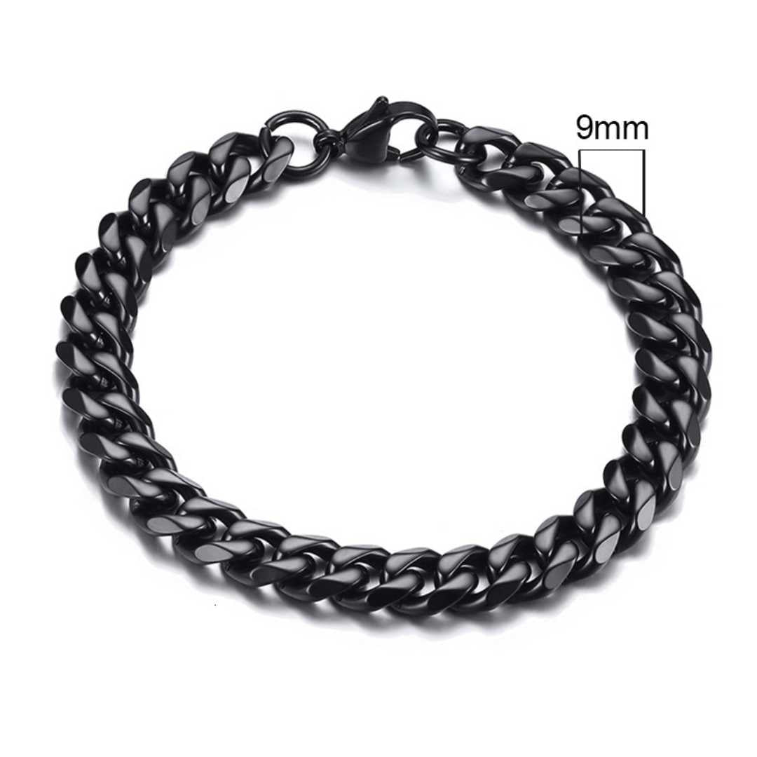 Pulseira Masculina Cubana - Preta 9 mm